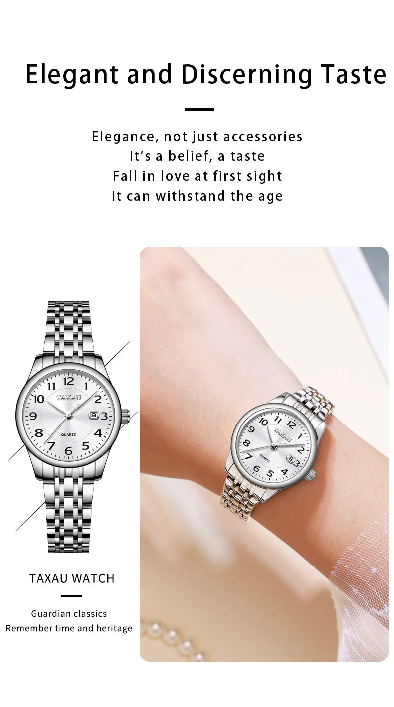 Stainless Steel Quartz Watch with Waterproof Feature for Women