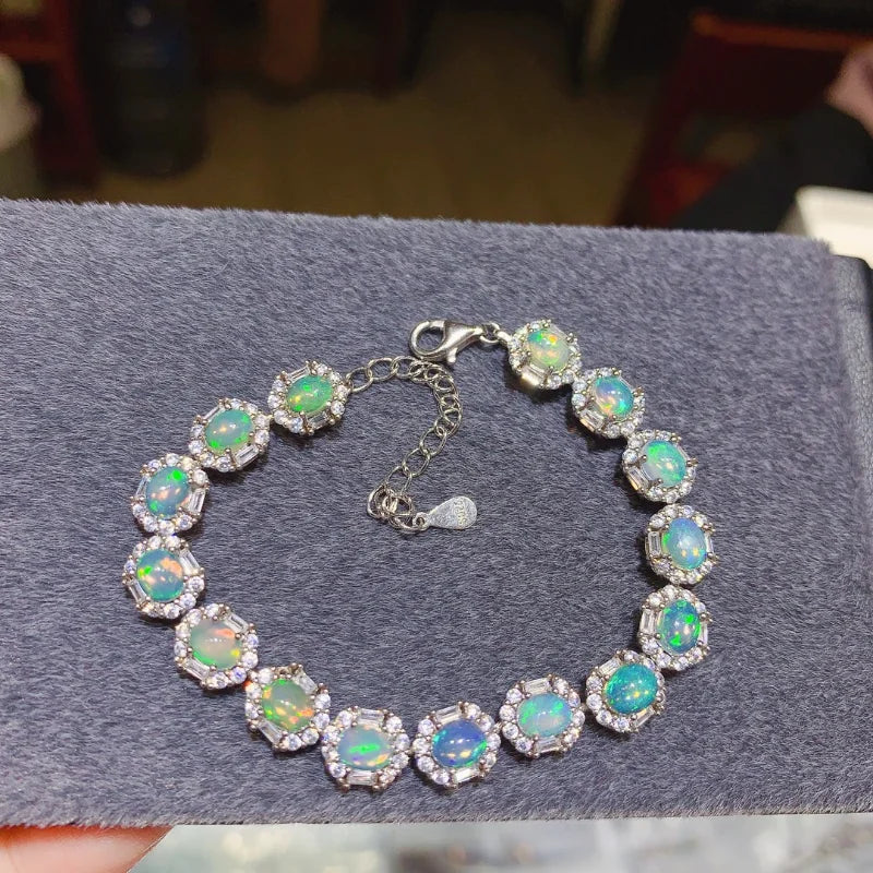 925 Sterling Silver Natural Opal Bracelet for Women