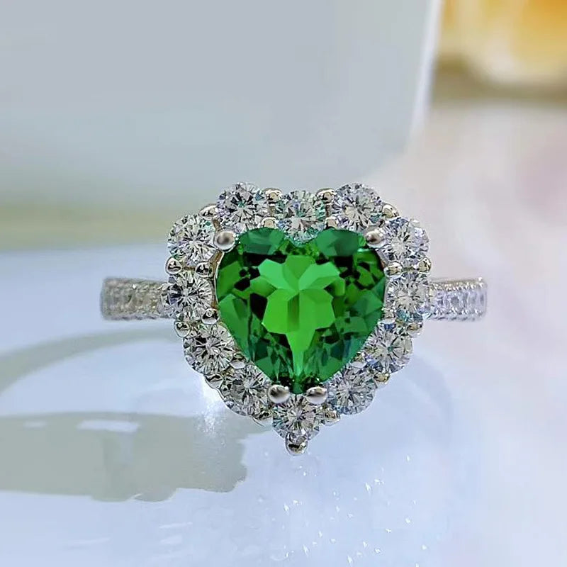 925 Sterling Silver Heart-Shaped Diamond Ring for Women