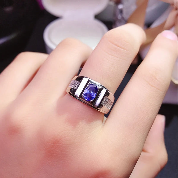 925 Silver 1ct Natural Tanzanite Ring for Men, Can be Used as a Couple Ring