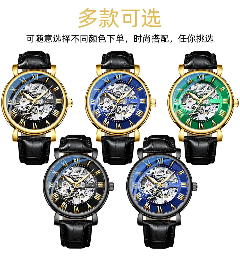 Stainless Steel Skeleton Automatic Luminous Mechanical Watch for Men