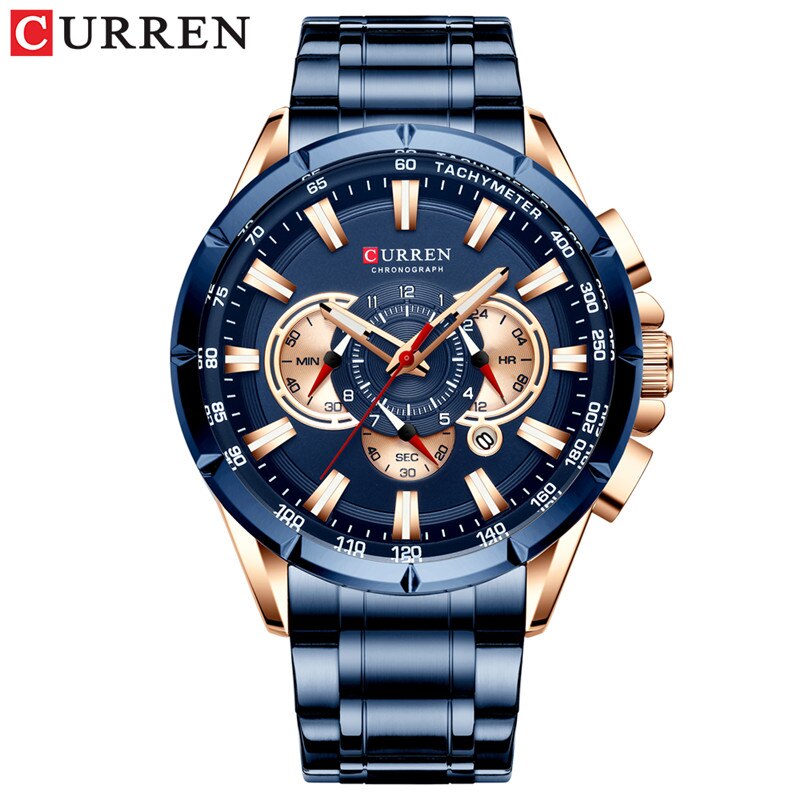 Stainless Steel Chronograph Waterproof Wristwatch for Men