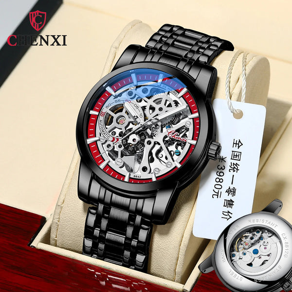 Solid Steel Automatic Hollow Luminous Mechanical Watch for Men