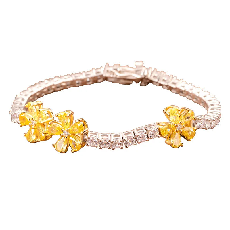 925 Sterling Silver Citrine Diamond Tennis Bracelet for Women