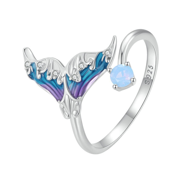 925 Sterling Silver Fantasy Mermaid Tail Opening Ring Colorful Enamel for Women