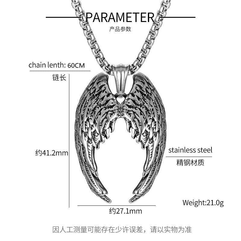 Titanium Stainless Steel Angel Wings Pendant Necklace for Men