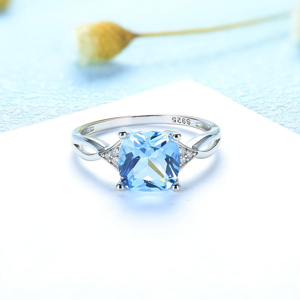 Sterling Silver Cushion Aquamarine Rings for Women