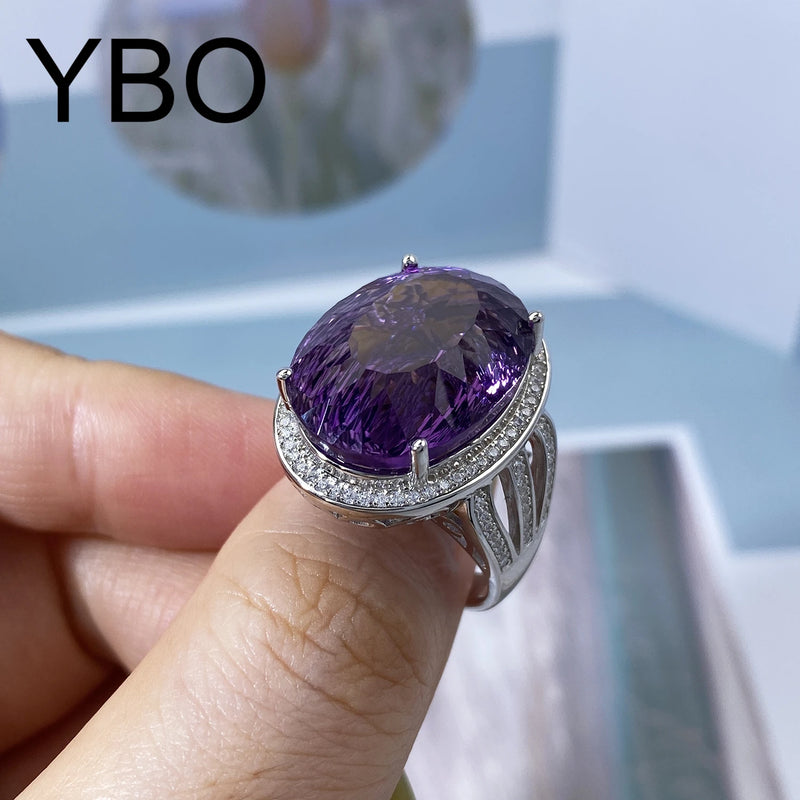 925 Sterling Silver Oval Amethyst Rings for Women