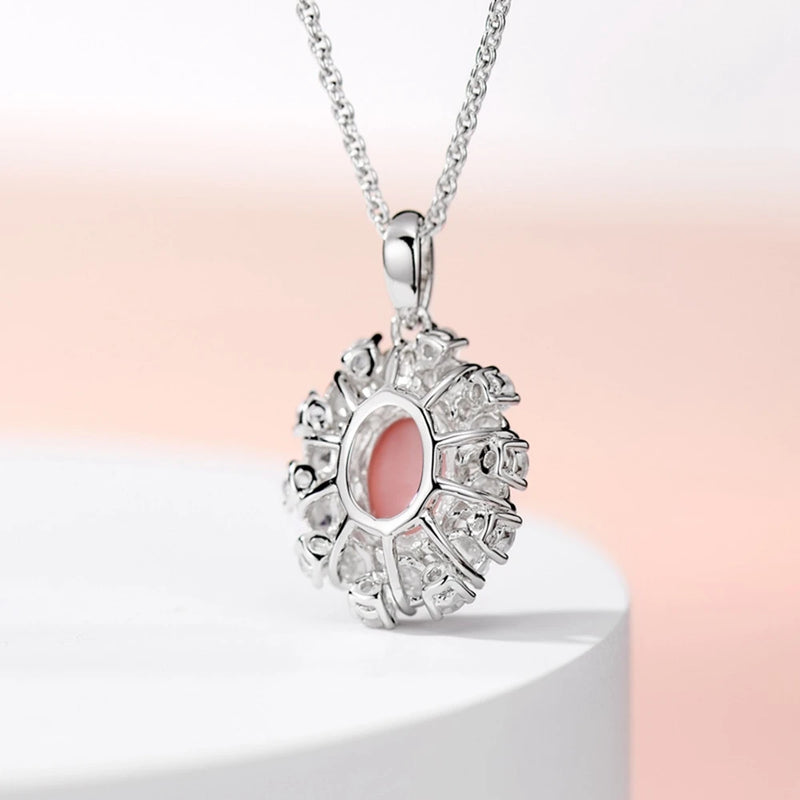 Sterling Silver Oval Conch Pink Shell Pendant Necklace for Women