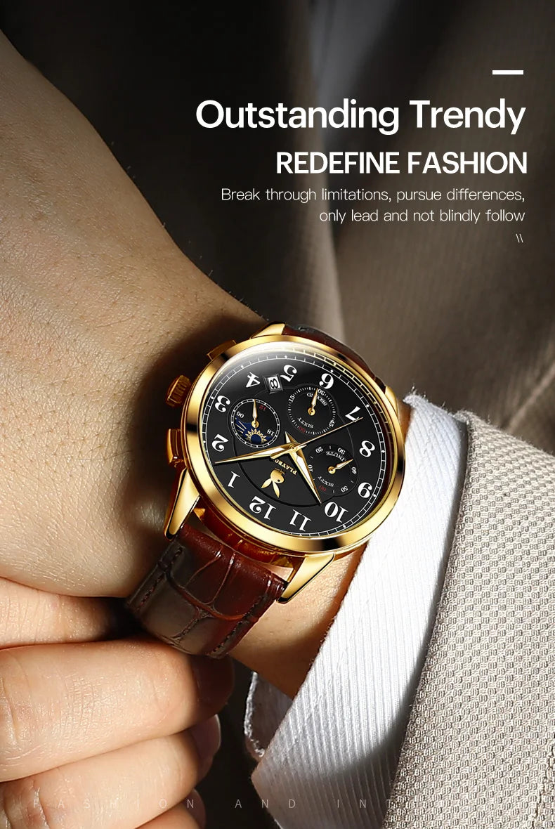 Stainless Steel Leather Quartz Watch for Men