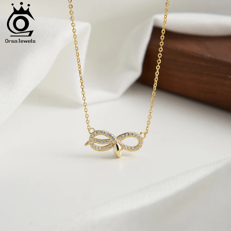 925 Silver Zircon Bow Pendant Necklace for Women