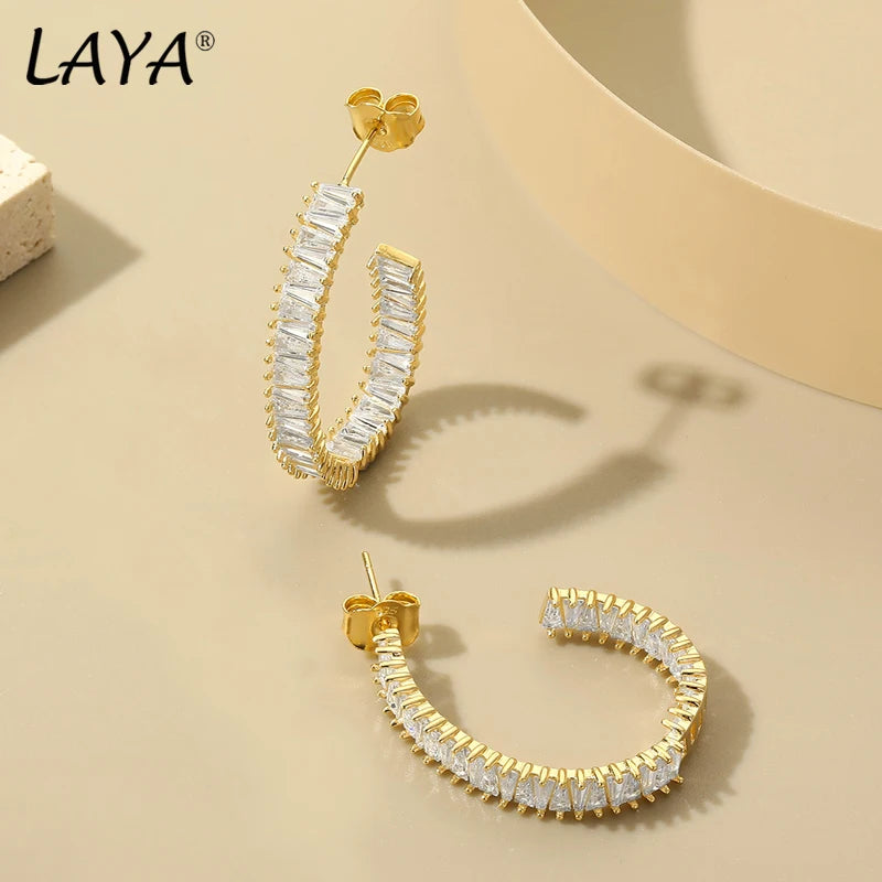 18k Gold Sparkling Zircon Hoop Earrings for Women