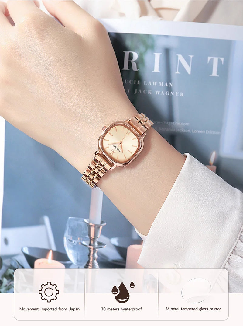 Stainless Steel Leather Mesh Quartz Watch for Women