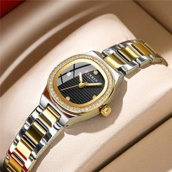 Stainless Steel Quartz Watch with Luminous Hands for Women