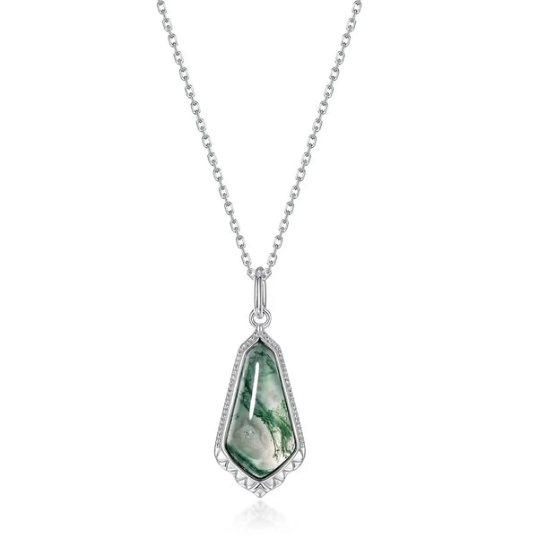 925 Sterling Silver Moss Agate Pendant Necklace for Women