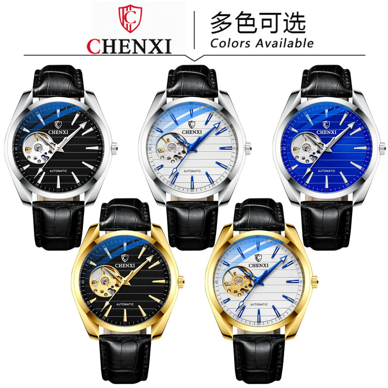 Stainless steel Leather Automatic Luminous Waterproof Watch for Men