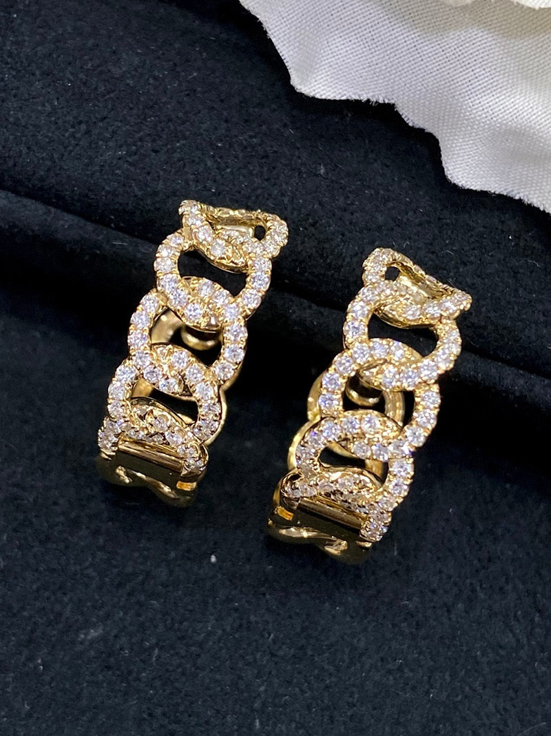 18K Yellow Gold Diamond Cuban Chain Earrings for Women