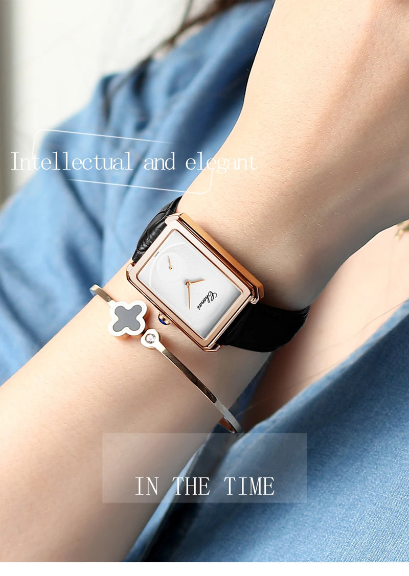 Stainless Steel Leather Luxury Quartz Watch for Women.