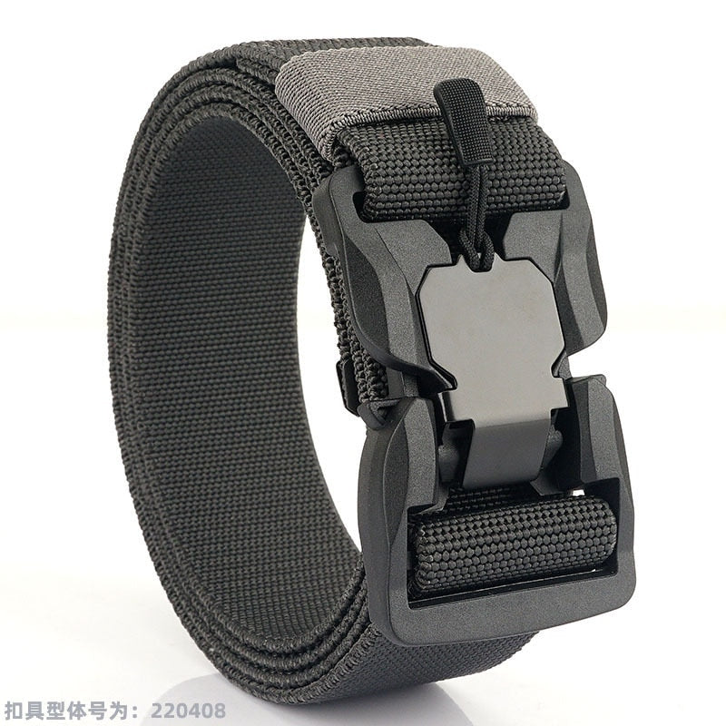 Black Nylon Elastic Tactical Belt with Magnetic Quick Release Buckle for Men