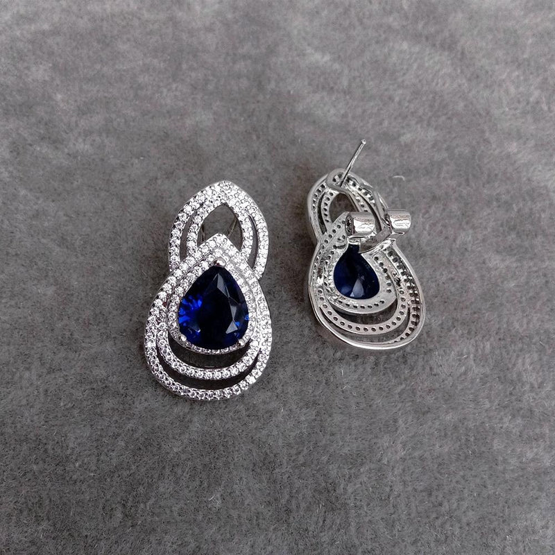 White Gold Color Crystal Teardrop Stud Earrings for Women