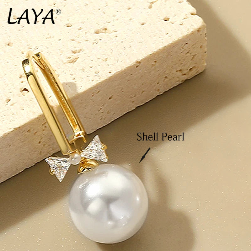 Sterling Silver Shell Pearl Drop Earrings for Women