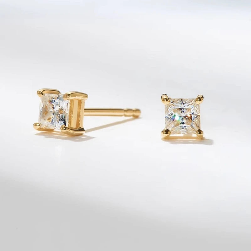 9K Yellow Gold Lab Grown Diamond Moissanite Stud Earrings, Princess Shape for Women