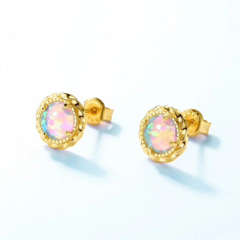 Sterling Silver Synthetic Opal Stud Earrings for Women