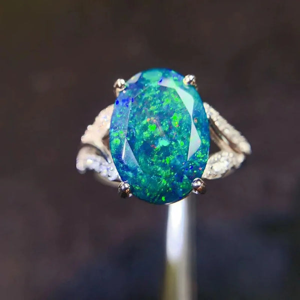 925 Sterling Silver Black Opal Ring for Women and Men