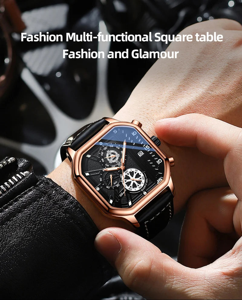 Stainless Steel Leather Multifunction Waterproof Sports Watch for Men