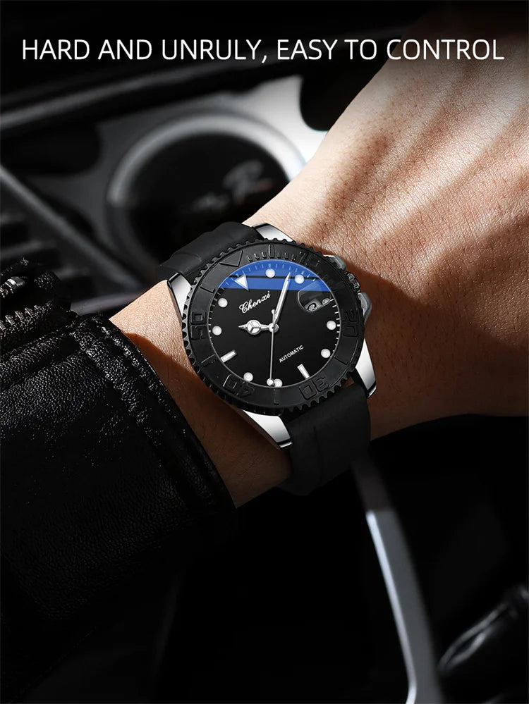 Stainless Steel Silicone Automatic Night Light Watch for Men