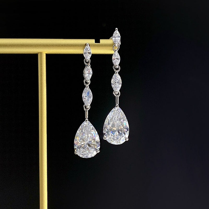 sterling silver Lab White Sapphire Drop Earrings for women