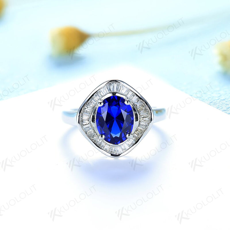 925 Sterling Silver Sapphire Oval Gemstone Jewelry Set for Women