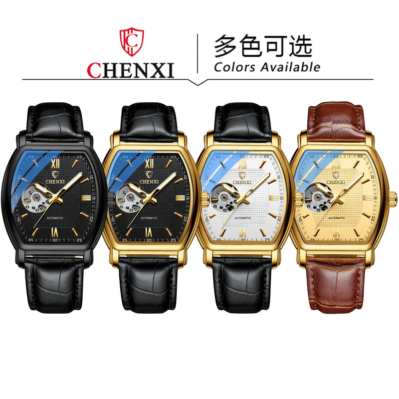 Stainless Steel Fashion Square Hollow Out Mechanical Watch for Men