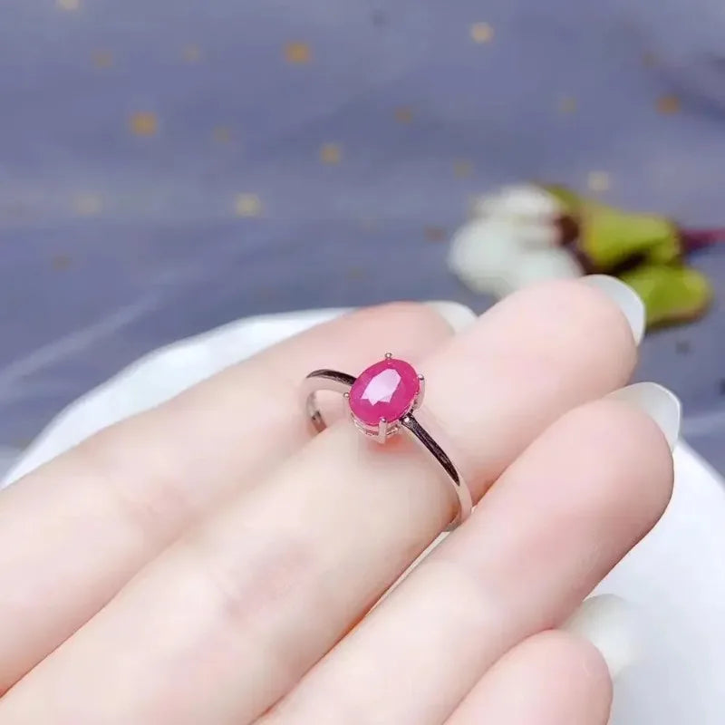 925 Silver Natural Myanmar Ruby Ring 7x5mm for Women & Men