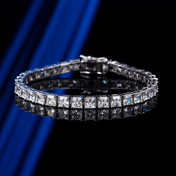 Wong Rain Hip Hop 925 Sterling Silver Princess Cut Lab Sapphire High Carbon Diamonds Gemstone Bracelet Bangle Fine Jewelry