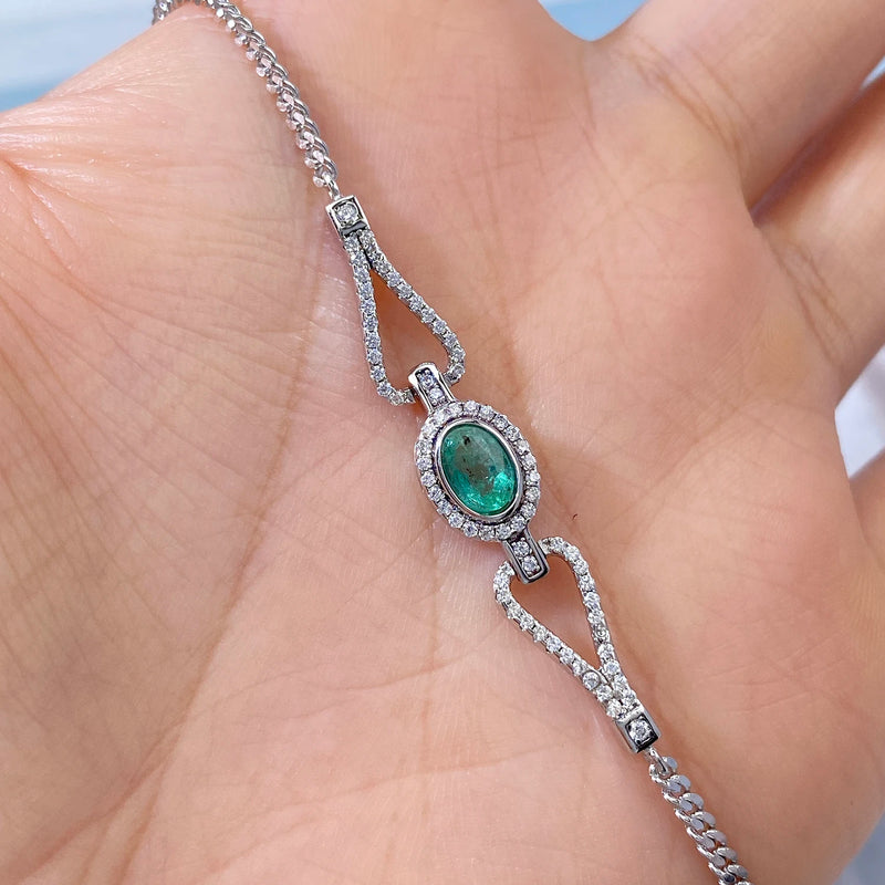 925 Sterling Silver Oval Emerald Zircon Tennis Bracelet for Women