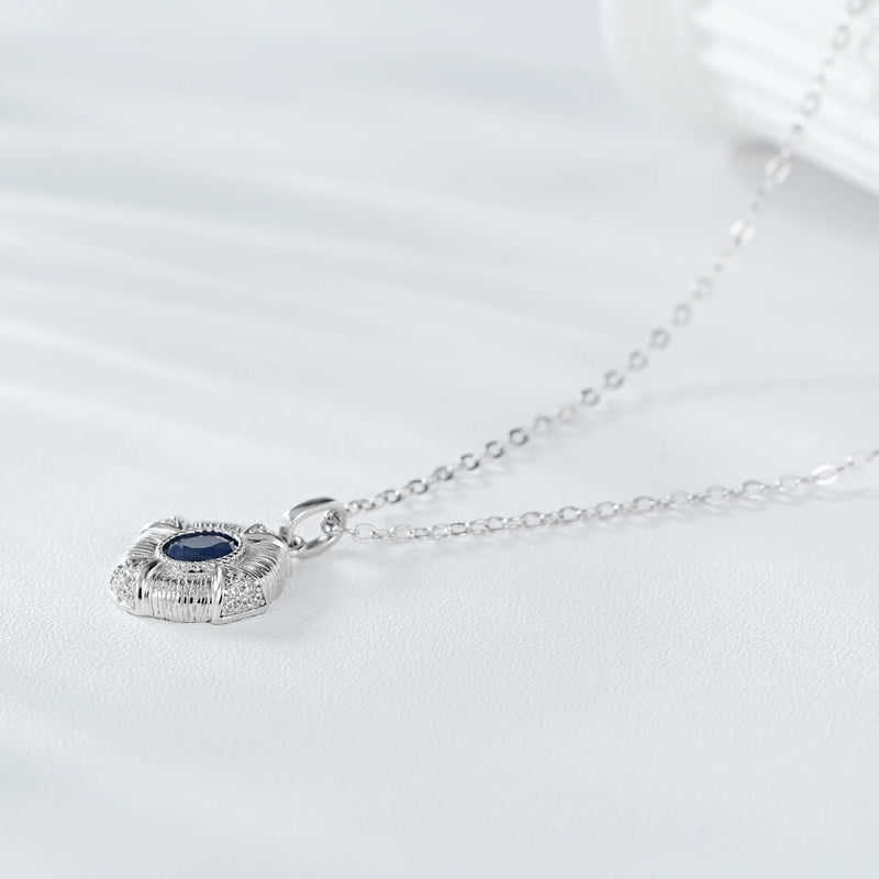 Sterling Silver Natural Sapphire Pendant Necklace For Women