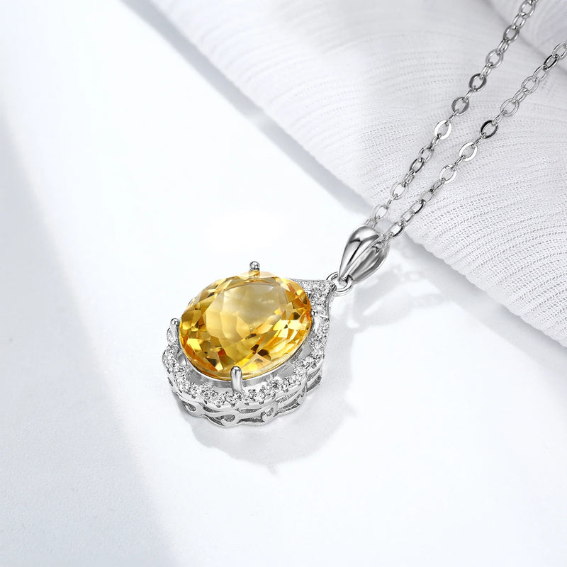 925 Sterling Silver Citrine Gemstone Pendant Necklace for Women.