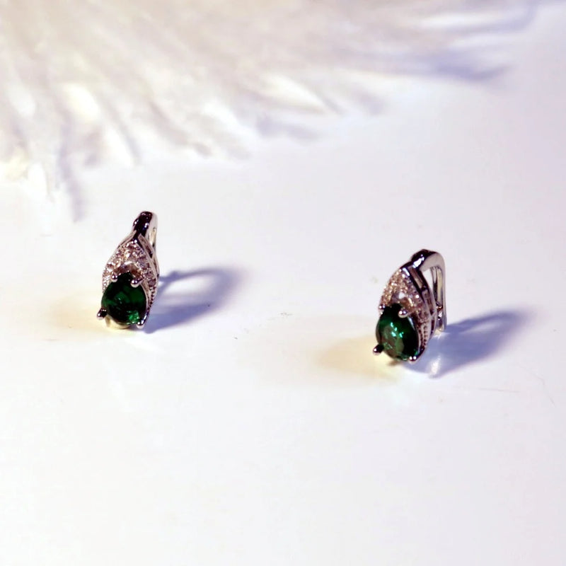 Sterling Silver Four Claw Emerald Pear Clip Earrings for Women