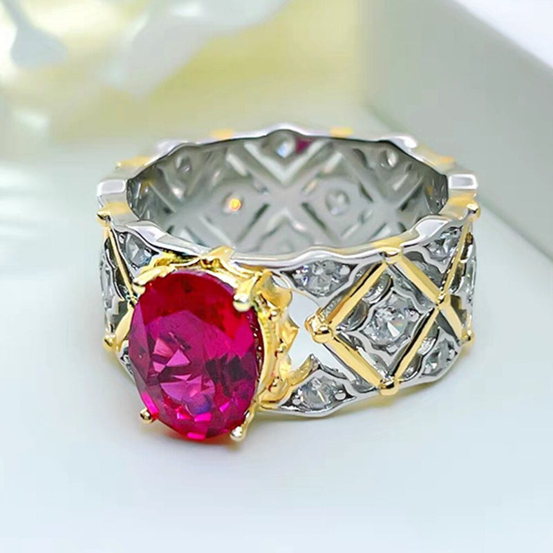 Sterling Silver 3 Carat Lab Created Ruby&Diamond Ring for Women