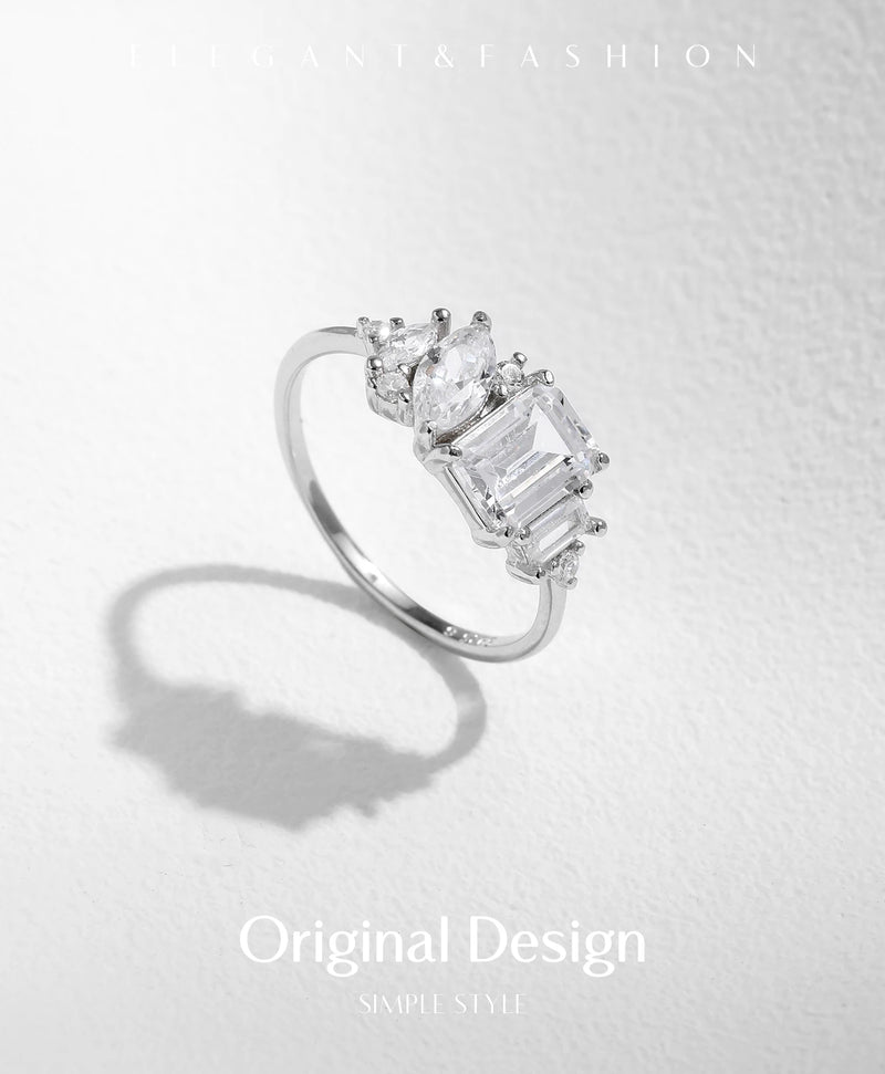 925 Sterling Silver Marquise Cubic Zirconia Ring for Women