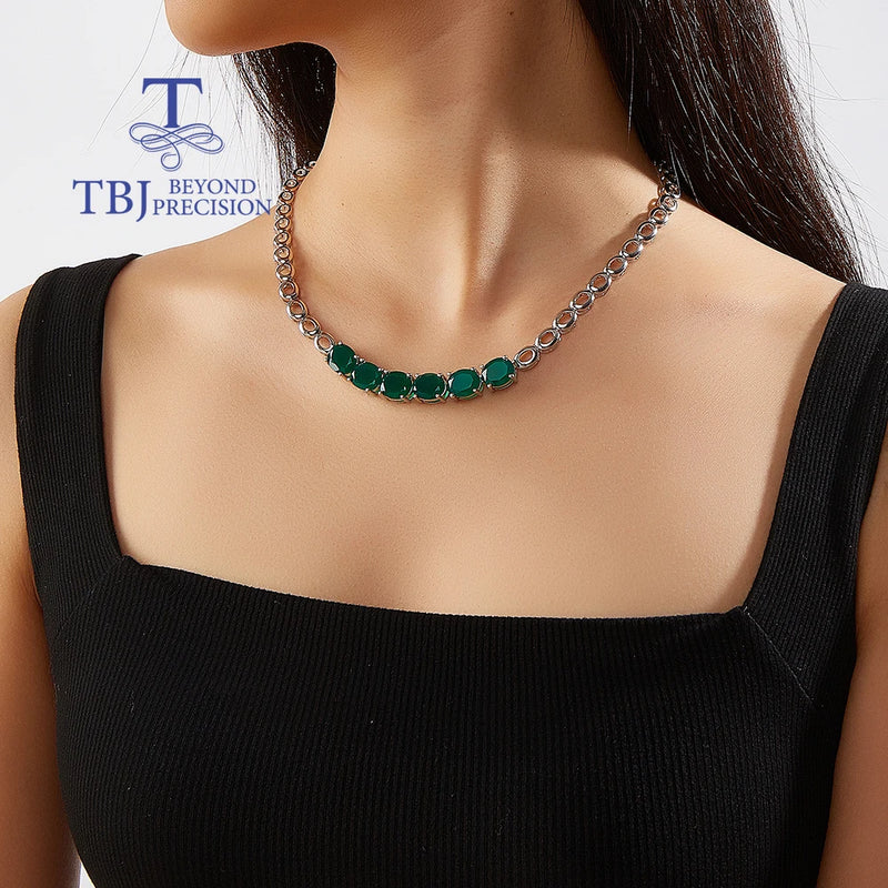 925 Silver Natural Green Agate Necklace for Women