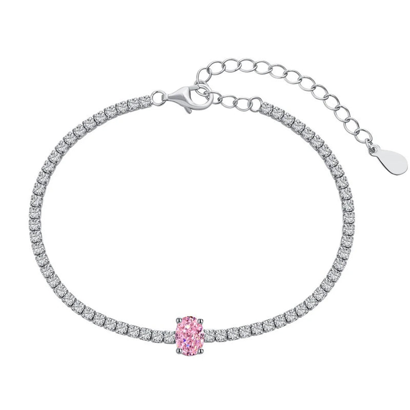 Sterling Silver Tennis Bracelet with Oval Simulated Gemstones for Women