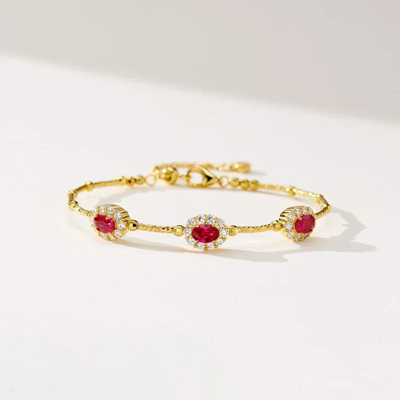 Sterling Silver Lab Sapphire Ruby High Carbon Diamonds Gemstone Bracelet