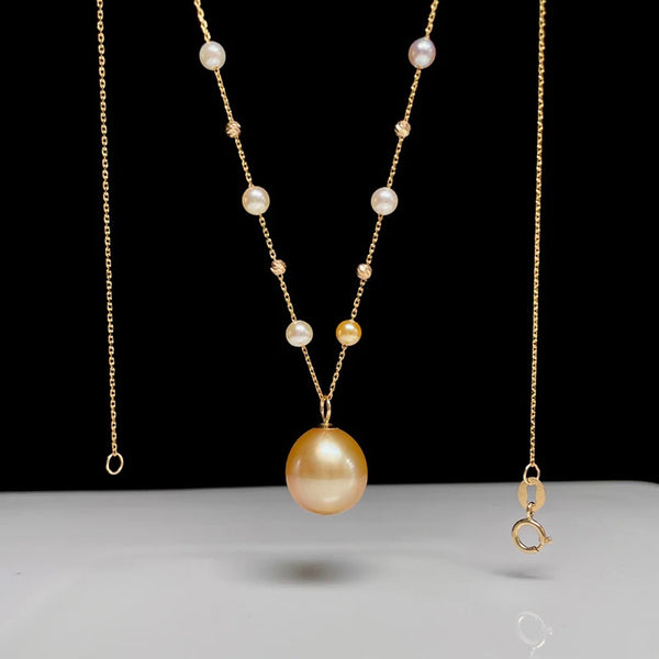 18K Yellow Gold Natural South Sea and Akoya Pearl Necklace for Women