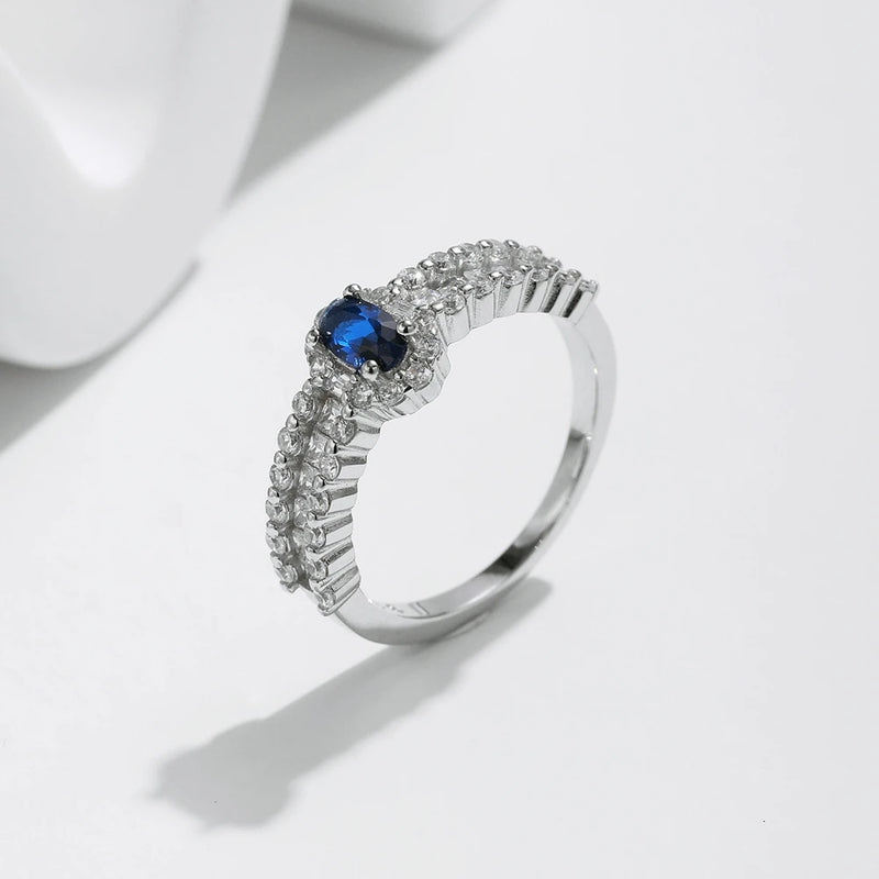 925 Sterling Silver Sapphire 0.15ctw Diamond Ring for Women