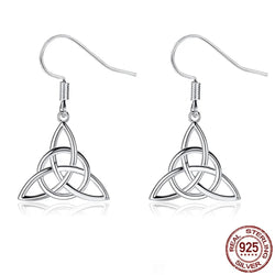 925 Sterling Silver Celtic Knot Triquetra Trinity Knot Triangle Drop Earrings for Women