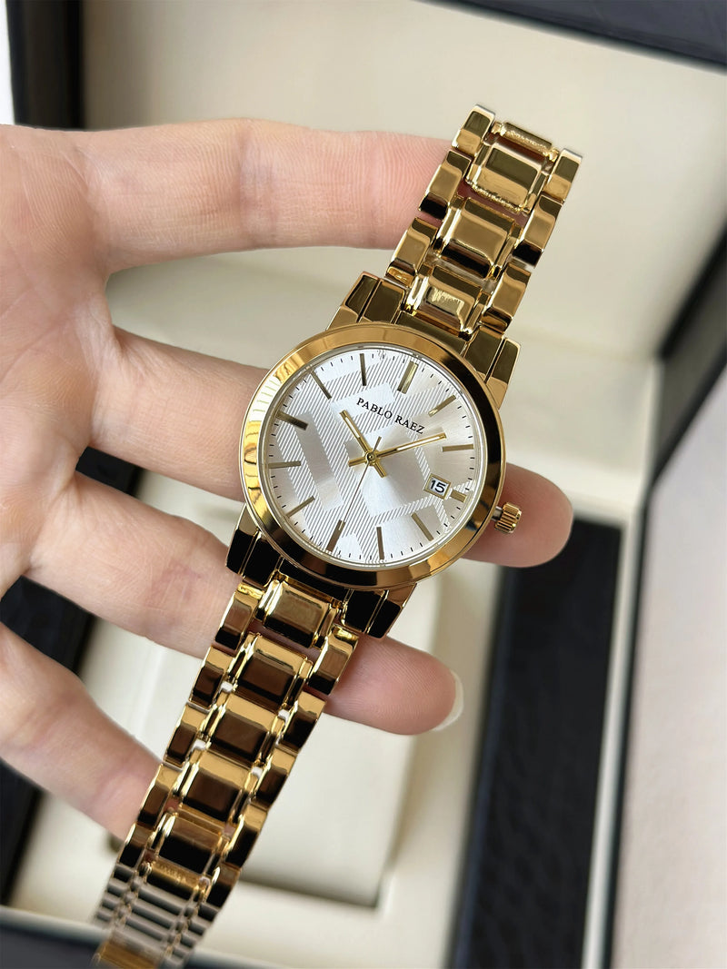 Elegant Gold Stainless Steel Ladies' Watch with Date Display & Waterproof Design