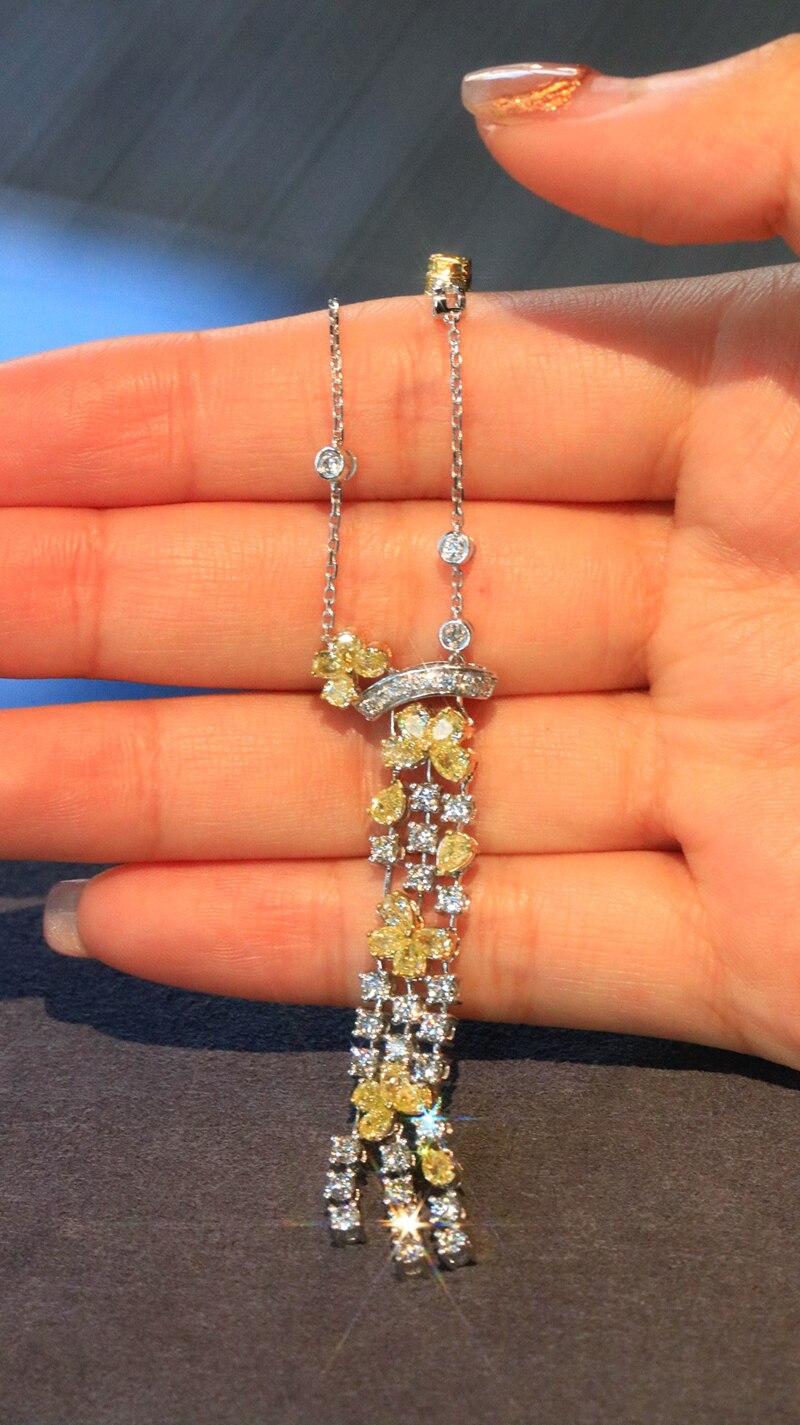 18K White Gold 4ct Yellow Diamond Pendant Necklace for Women