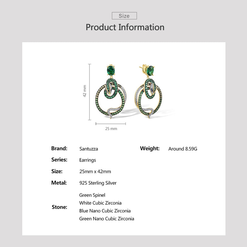 925 Sterling Silver Green Spinel and White CZ Ombre Snake Stud Earrings for Women